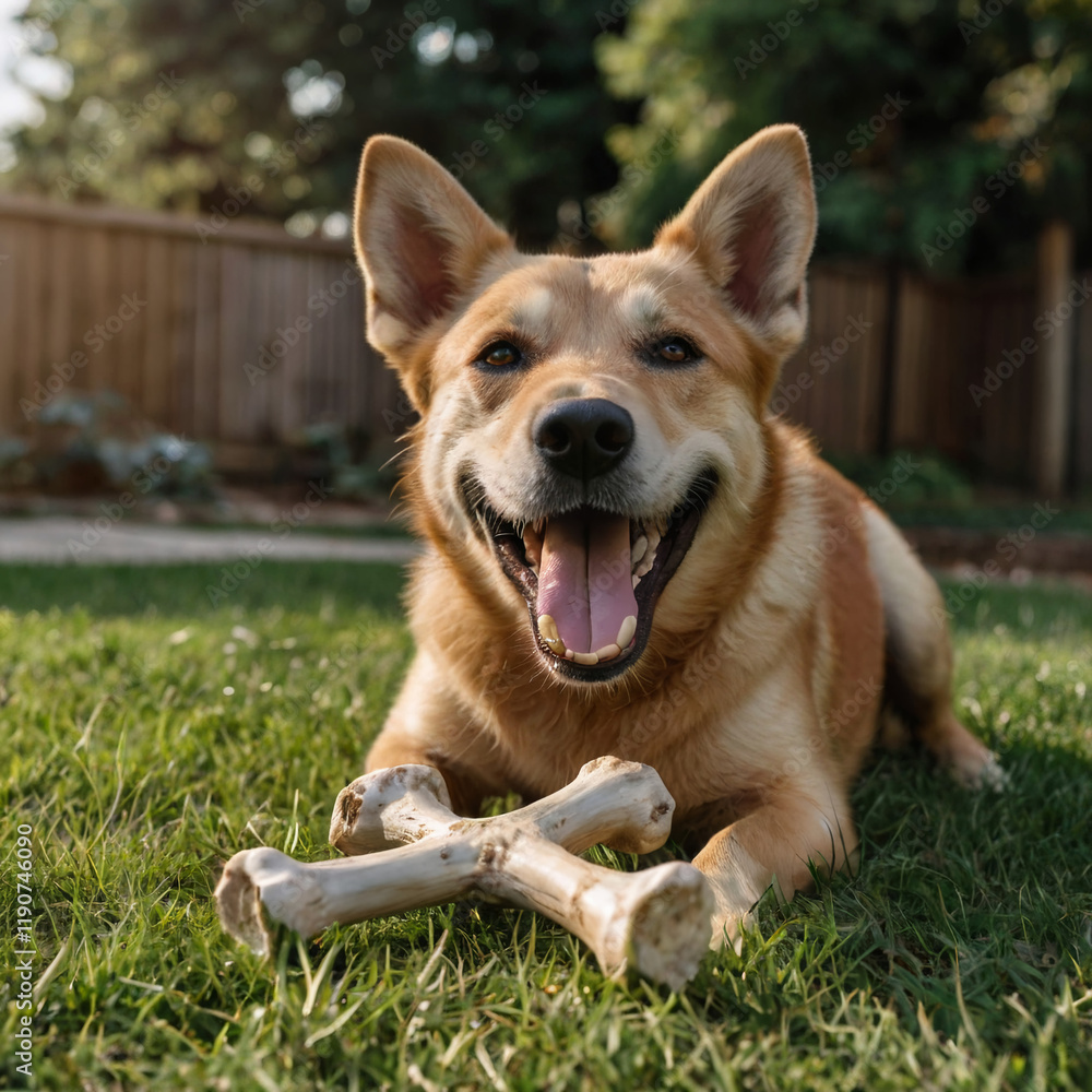Dog Chewing on a Natural Bone in a Backyard Dog Chewing on a Natural Bone in a Backyard