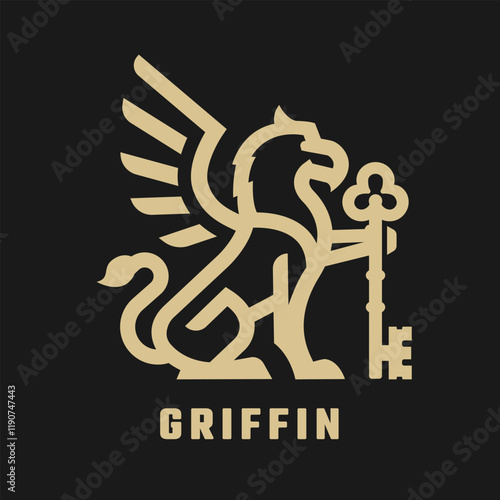 Griffin with key logo on a dark background.