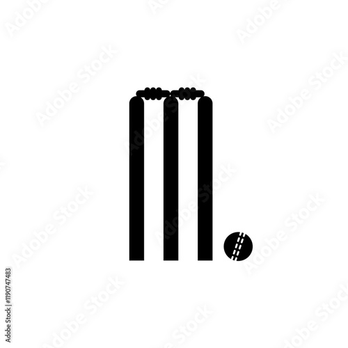 Cricket icon with stumps and bails for sport or game representation