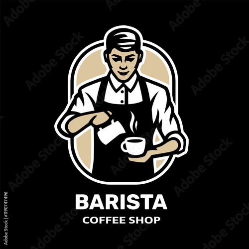 Coffee barista logo on a dark background.