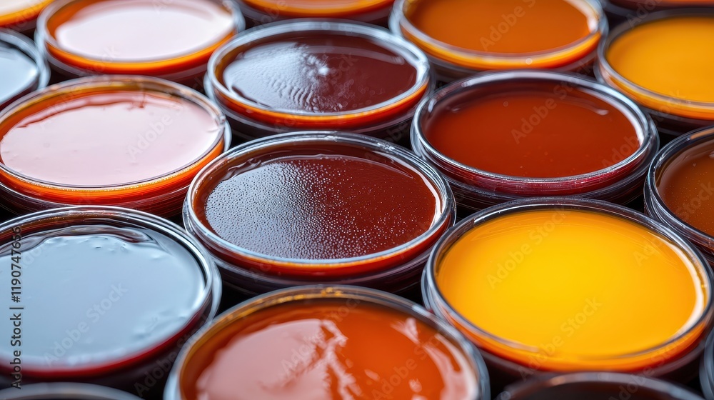 Fototapeta premium Colorful Jars of Thick Rich Sauces and Condiments Top View