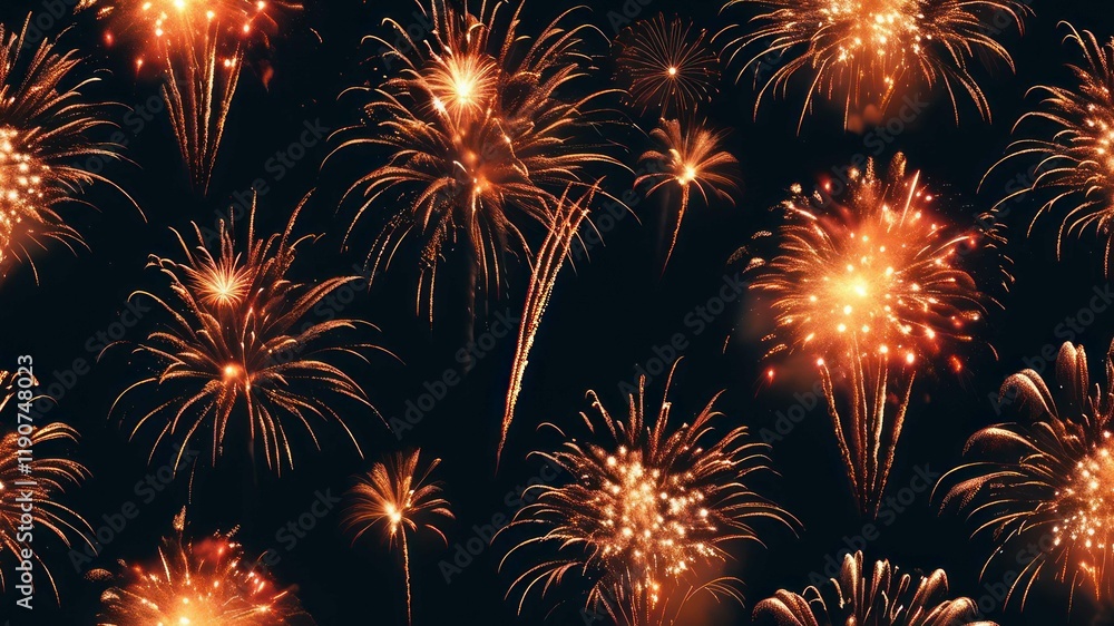 Naklejka premium Vibrant fireworks exploding in night sky, perfect for celebrating holidays and festive occasions