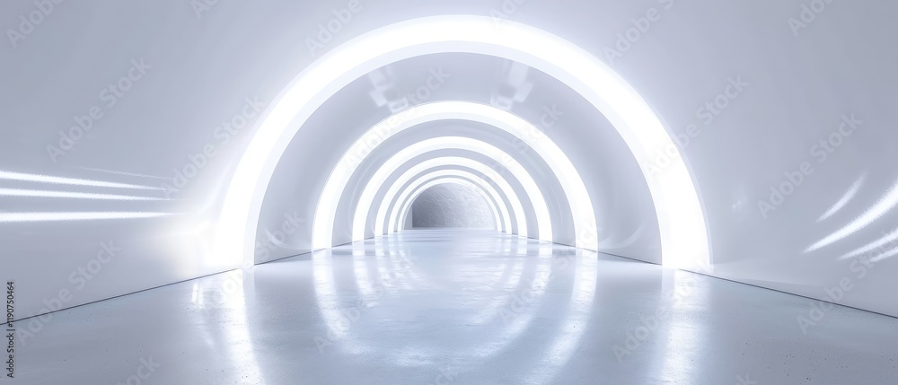 Fototapeta premium Futuristic White Tunnel with Illuminated Arches