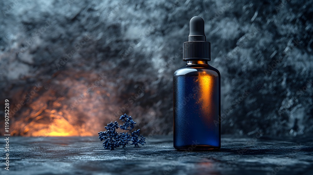 Reflective bottle pump mockup on a dark abstract background with a glowing edge Reflective bottle pump mockup on a dark abstract background with a glowing edge