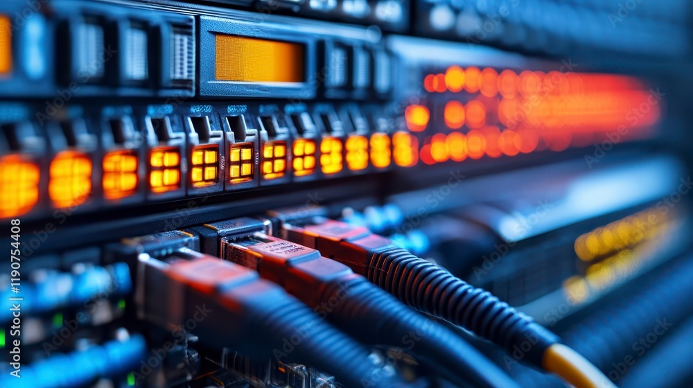 High speed Network Server with Fiber Optic Cables and Illuminated Indicators High speed Network Server with Fiber Optic Cables and Illuminated Indicators