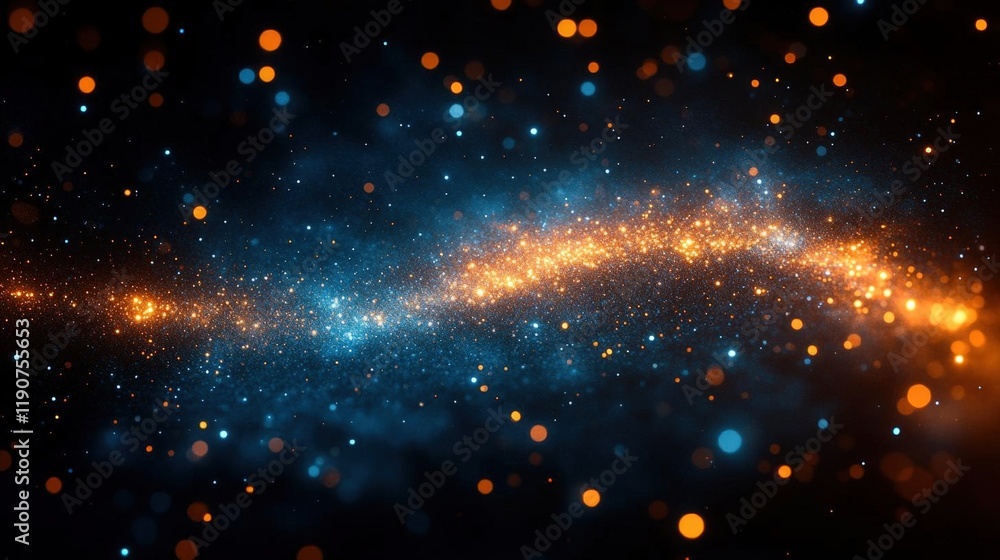 Fototapeta premium Abstract cosmic background with blue and orange glitter glow