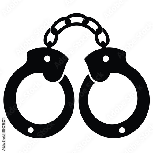 Handcuffs Silhouette Icon, Vector Illustration, Isolated on White Background, Police Tool, Security Symbol, Flat Design, Prison Concept, Arrest Clipart, Law Enforcement Graphic