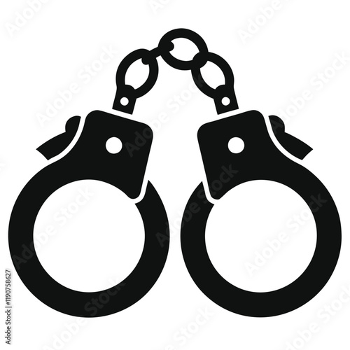 Handcuffs Silhouette Icon, Vector Illustration, Isolated on White Background, Police Tool, Security Symbol, Flat Design, Prison Concept, Arrest Clipart, Law Enforcement Graphic