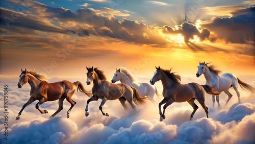 Silhouette of a horse running at sunset in a western desert landscape with a cowboy riding, capturing the wild and free spirit of nature