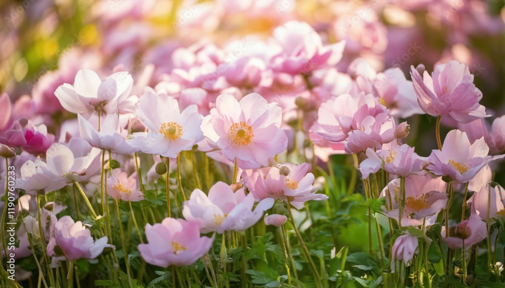 The flowers have a natural background. Most pink Chinese or Japanese anemone flowers are soft The flowers have a natural background. Most pink Chinese or Japanese anemone flowers are soft