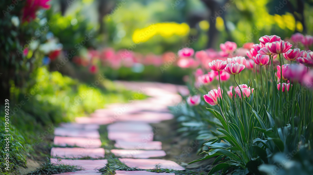Obraz premium Blurred Nature Garden Background with Greenery and Defocused Trees