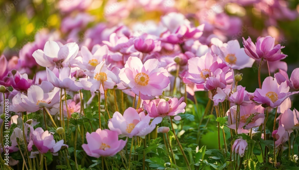 The flowers have a natural background. Most pink Chinese or Japanese anemone flowers are soft The flowers have a natural background. Most pink Chinese or Japanese anemone flowers are soft