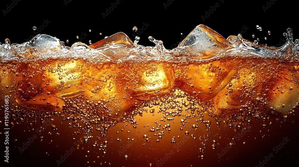 Refreshing Soda Drink with Ice Cubes Bubbles and Dark Background, Capturing the Essence of Thirst-Quenching Beverages in a Perfect Close-Up Shot Refreshing Soda Drink with Ice Cubes Bubbles and Dark Background, Capturing the Essence of Thirst-Quenching Beverages in a Perfect Close-Up Shot