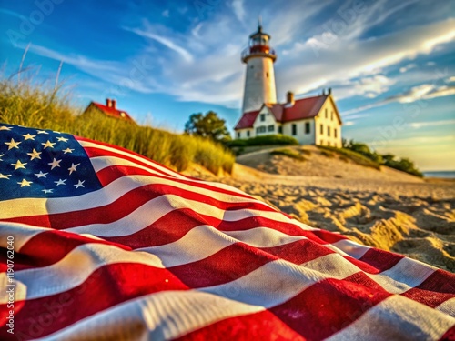 Sandy Hook Lighthouse Museum: American Flag Close-Up, Macro Photography photo