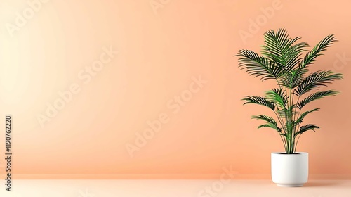 Wallpaper Mural A potted plant with lush green leaves is displayed against a soft peach background, adding a touch of nature and style to the minimalistic decor. Torontodigital.ca
