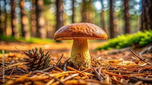 Scaly Hedgehog Mushroom (Sarcodon imbricatus) in Spruce Forest - Minimalist Nature Photography photo