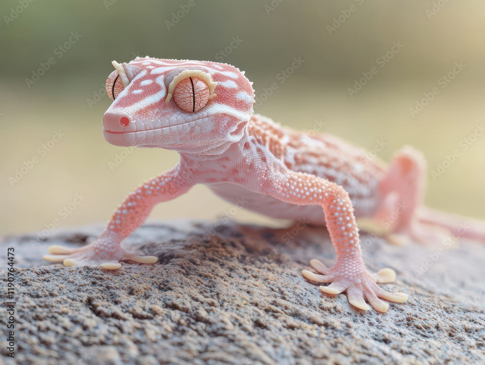 Naklejka premium Close up of gecko on textured surface, showcasing details