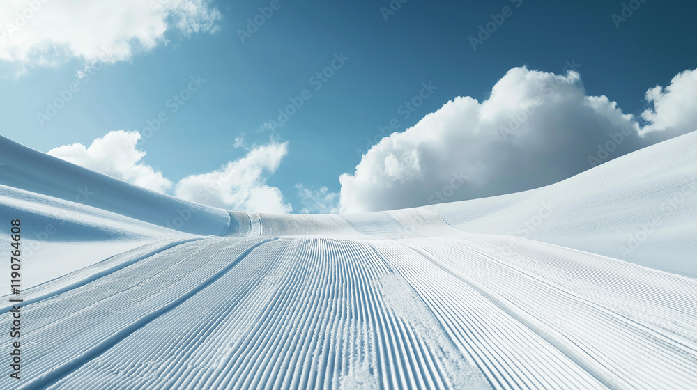 une large piste de ski fraîchement damée - vacances aux sports d'hiver une large piste de ski fraîchement damée - vacances aux sports d'hiver