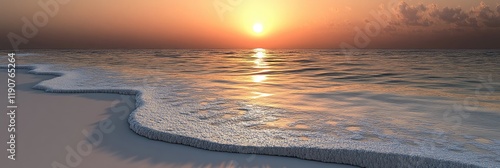 Serene Sunset Over a Tranquil Beach with Gentle Waves in Vibrant Colors and Soft Light