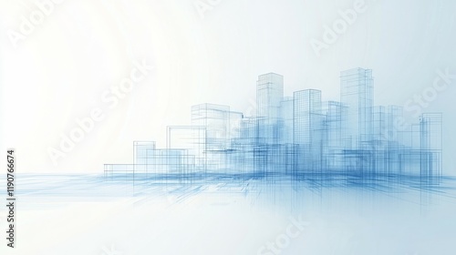 A blue-tinted wireframe cityscape representing urban architecture and design concepts.