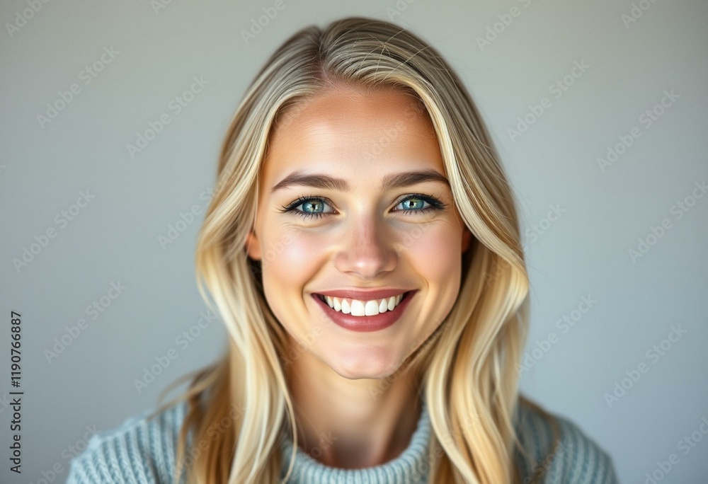 Blond Nordic woman with a gentle expression Blond Nordic woman with a gentle expression