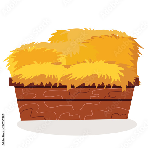 Bale of hay, haystack in wooden box 