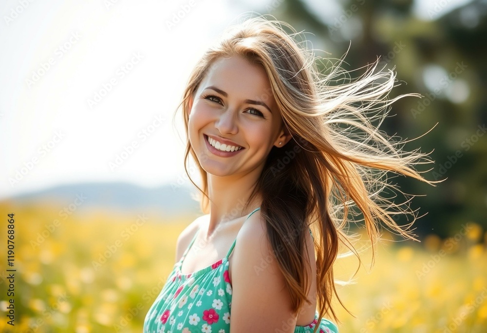 Portrait of a smiling female in a sunny meadow Portrait of a smiling female in a sunny meadow
