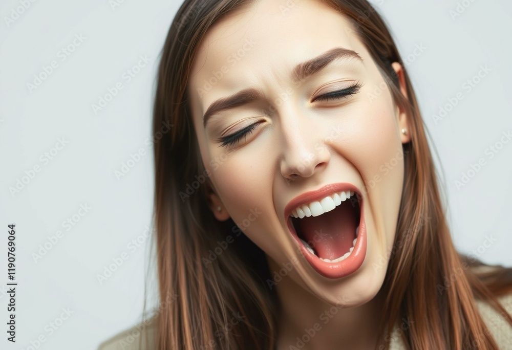 Female yawning portrait with relaxed expression and soft light Female yawning portrait with relaxed expression and soft light