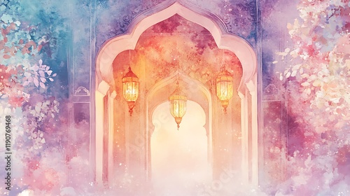 Muhgal garden concept watercolor background