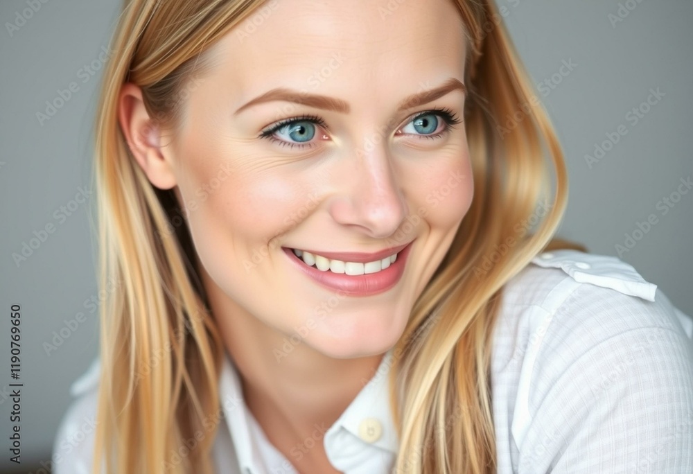 Blond woman with bright blue eyes and soft makeup Blond woman with bright blue eyes and soft makeup