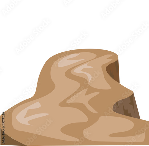 Rocky cliffs. The edge of a bottomless abyss. Mountain fog. Desert natural landscape with stones.