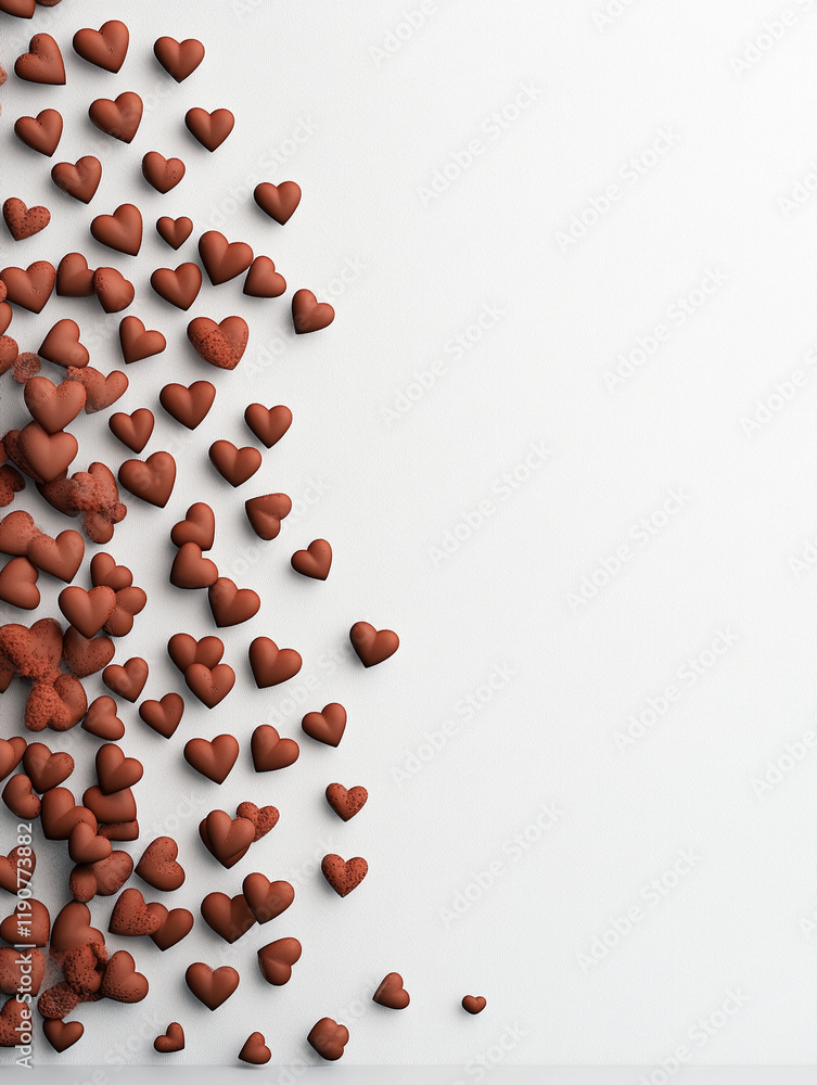 Chocolate hearts scattered on a white background Chocolate hearts scattered on a white background