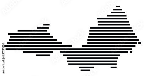 Symbol Map of the Island Isla de Margarita (Venezuela) showing the island with horizontal black lines