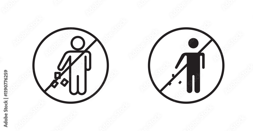 Do not litter sign vectors set in black. line and flat versions Do not litter sign vectors set in black. line and flat versions
