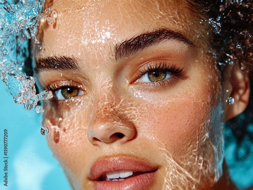 Woman with captivating eyes emerges from underwater Woman with captivating eyes emerges from underwater