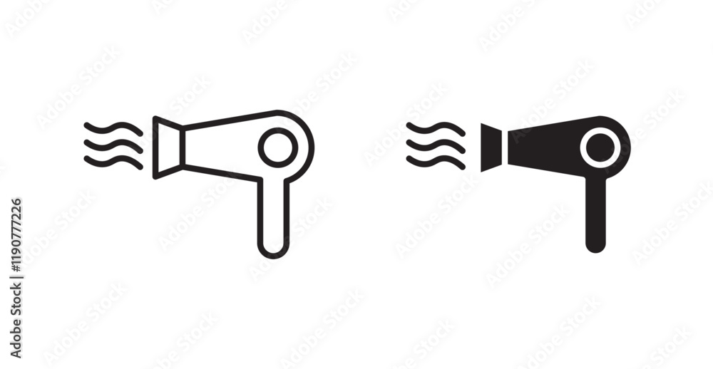 Hair dryer vector web icons set Hair dryer vector web icons set