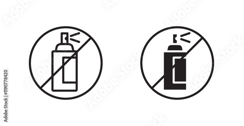 No aerosol spray sign vectors set in black. line and flat versions