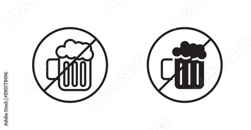 No alcohol sign vectors set in black. line and flat versions