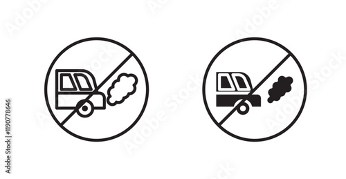 No exhaust gases sign vectors set in black. line and flat versions