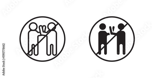 No fight sign vectors set in black. line and flat versions