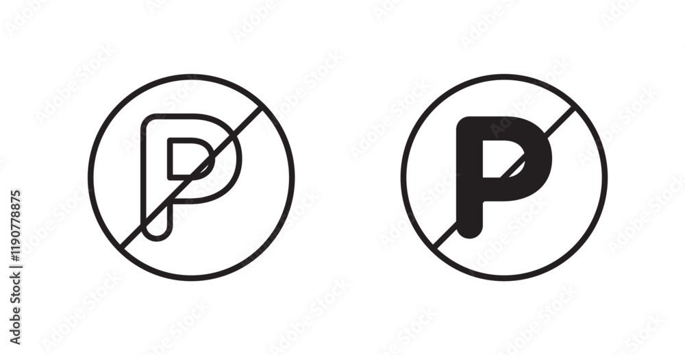 No parking sign vectors set in black. line and flat versions No parking sign vectors set in black. line and flat versions
