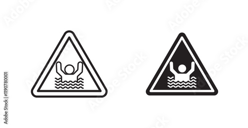 Risk of drowning warning vectors web signs set