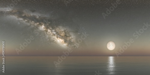 Serene Ocean Under a Starry Sky and Moonlit Reflection A Tranquil Nightscape.