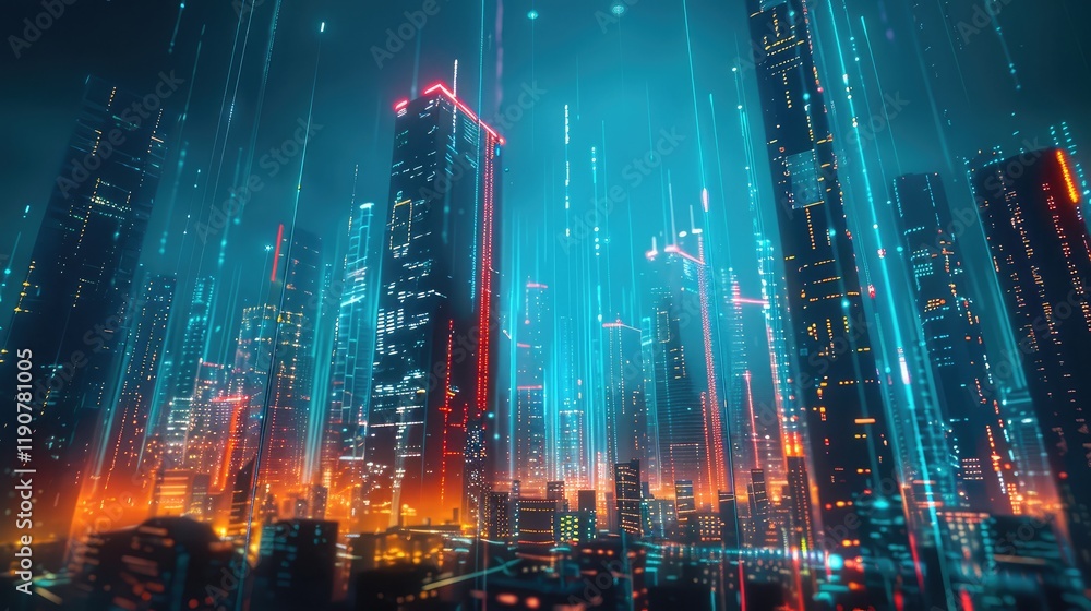 Fototapeta premium Vibrant Futuristic Cyberpunk Cityscape