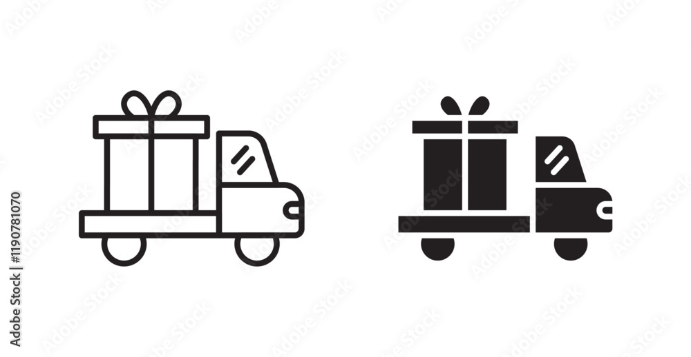 Truck carrying gift box vector web icons set Truck carrying gift box vector web icons set