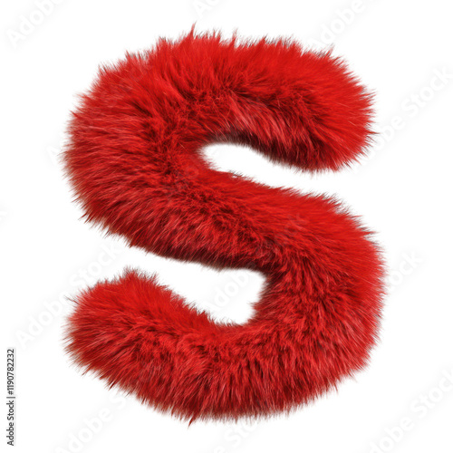 Red furry alphabet letter S isolated on transparent background photo