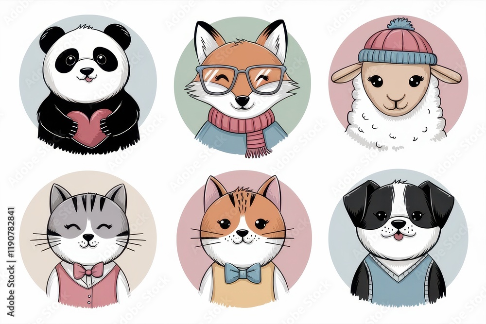 Obraz premium Adorable Animal Portraits in Circular Frames