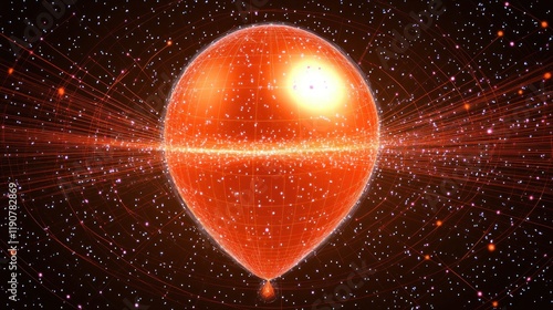 Glowing Red Balloon Floating in a Starry Cosmic Background Under a Night Sky