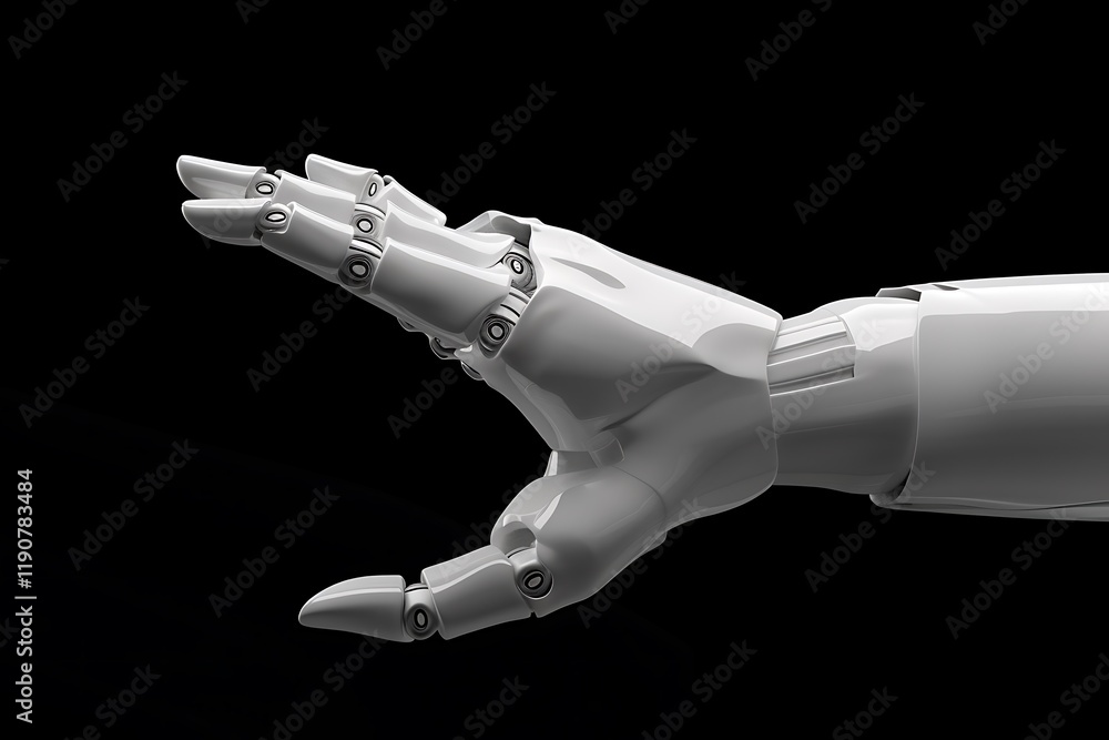 Robotic Hand Reaching Out with a Futuristic Design and Technology on Black Background Robotic Hand Reaching Out with a Futuristic Design and Technology on Black Background