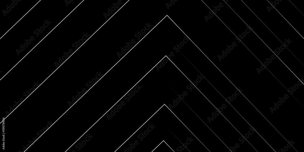 Abstract grey lines on black background with luxury shapes tringle background. Modern pattern elegant gray line template background.